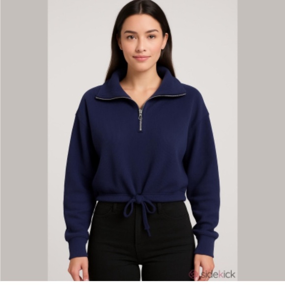 Lorna Jane Quarter Zip Ribbed Funnel Neck Top French Navy NWT $117 - Picture 2 of 8